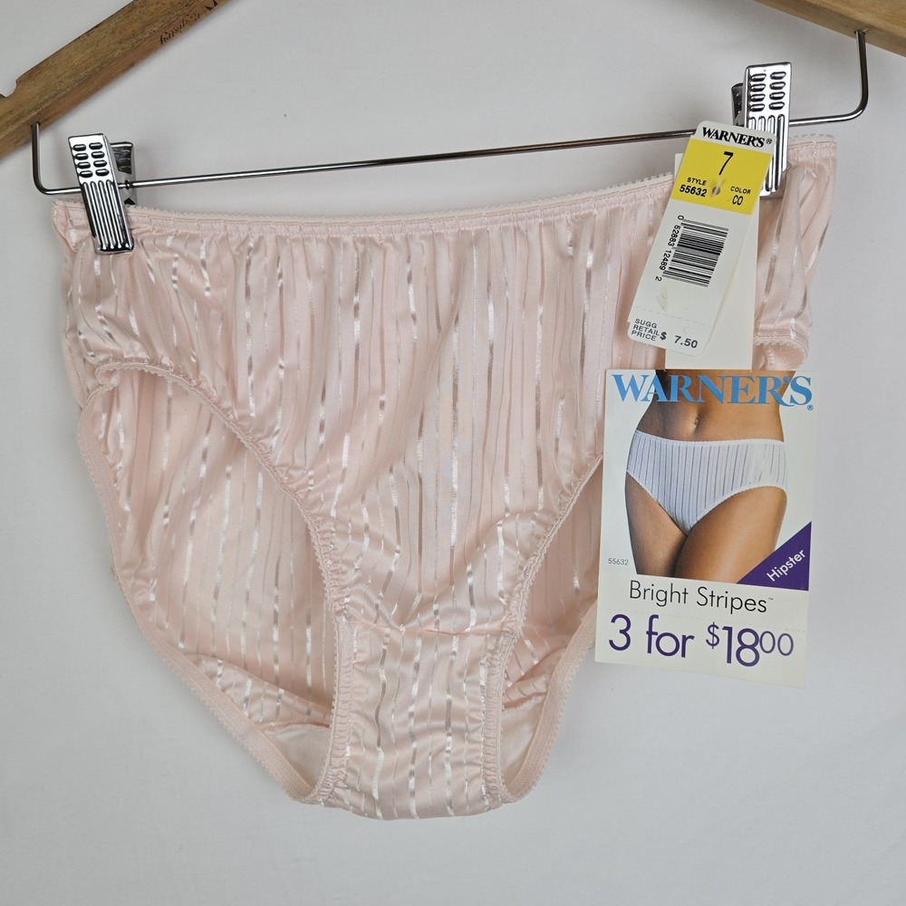 Vintage Warners Bright Stripes Panties Size 7 Shiny Satin Panty NWT Hipsters